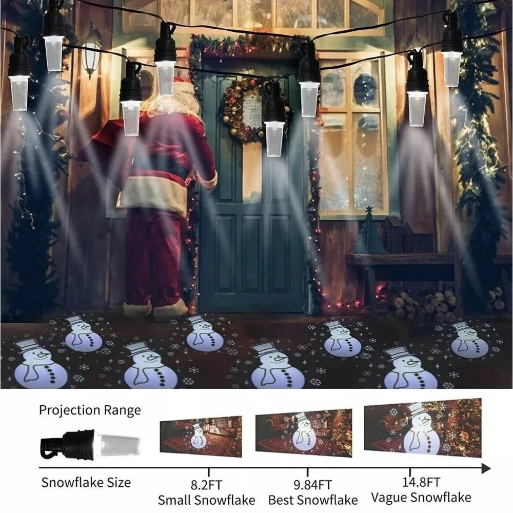 Snowman Picture Projector String Lights 10 LED Christmas Snowflake White 14.5ft